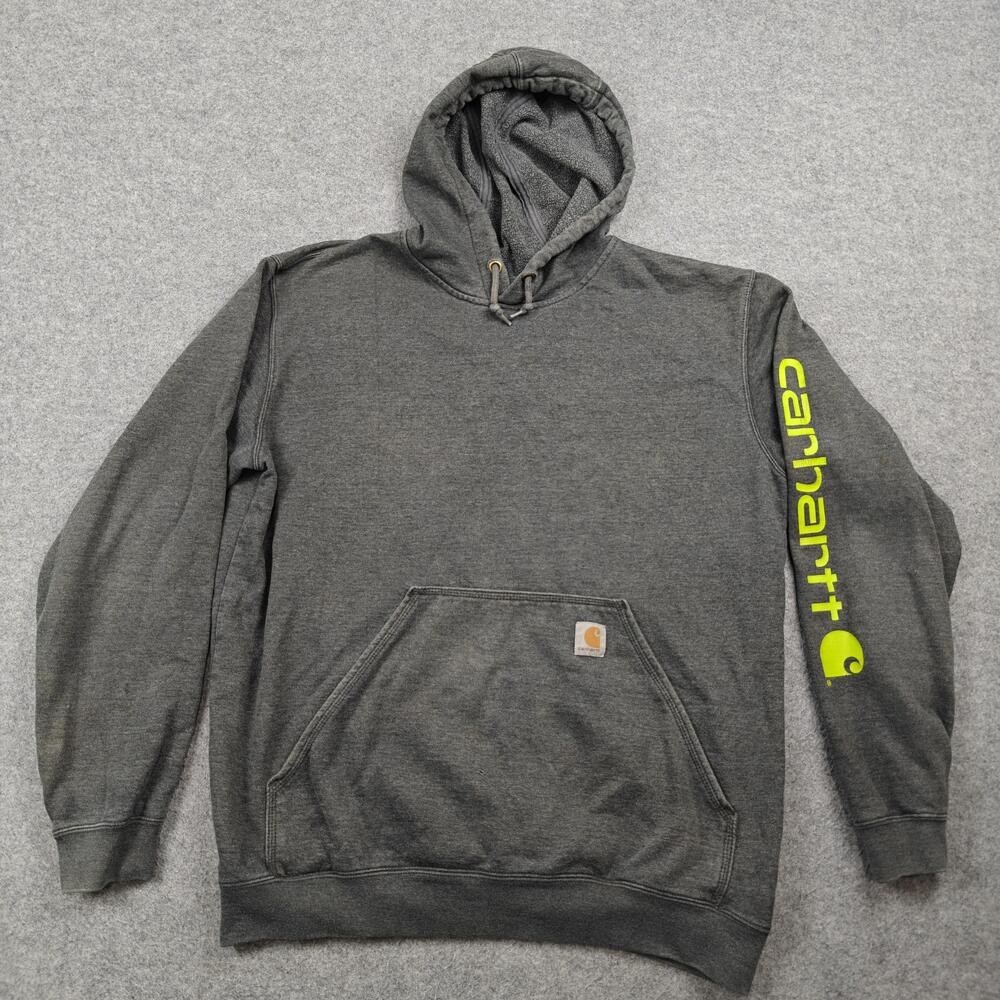 Carhartt Hoodie Mens Large Gray Pullover Fleece Hooded Sleeve Logo Kangaroo
